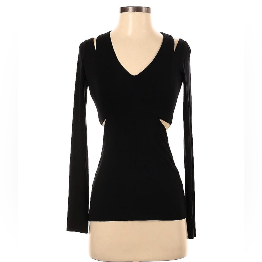 BAILEY 44 Black V Neck Cut Out Mesh Panels TOP SHIRT Small